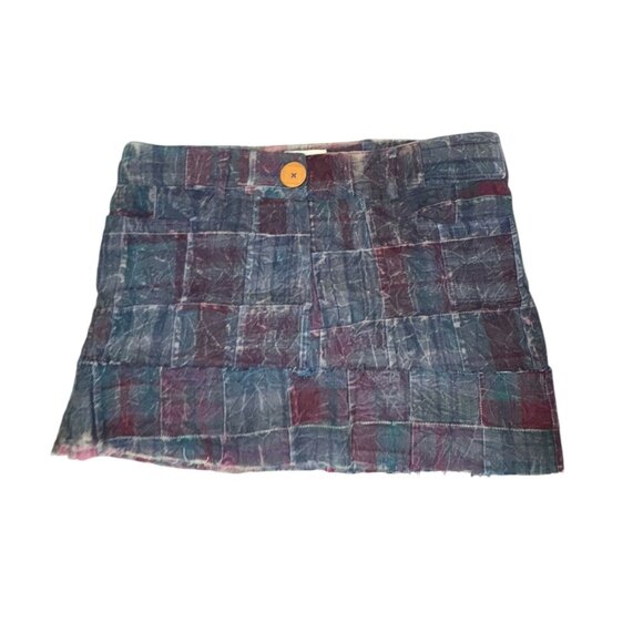 Zinc Retro Y2K Low Rise Multicolor Patchwork Mini Skirt With Button Detail - Picture 9 of 9